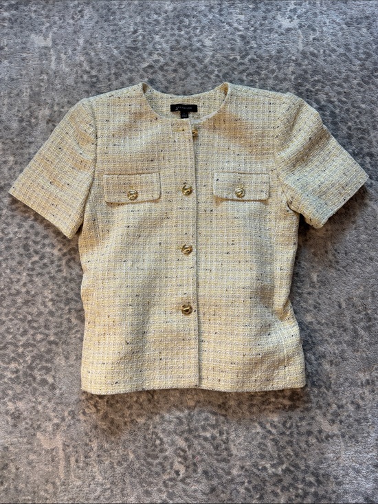 Ann Taylor Jackets & Blazers - Ann Taylor Short-Sleeve Tweed Jacket in Pale Yellow with Gold Buttons